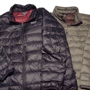 Lot of 2 Eddie Bauer Jackets XXL EB650 Down Puffer Packable Black & Olive Green